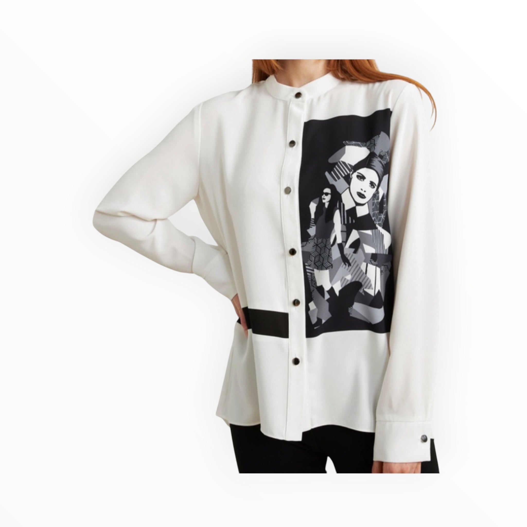 Joseph Ribkoff Printed Georgette Blouse - White