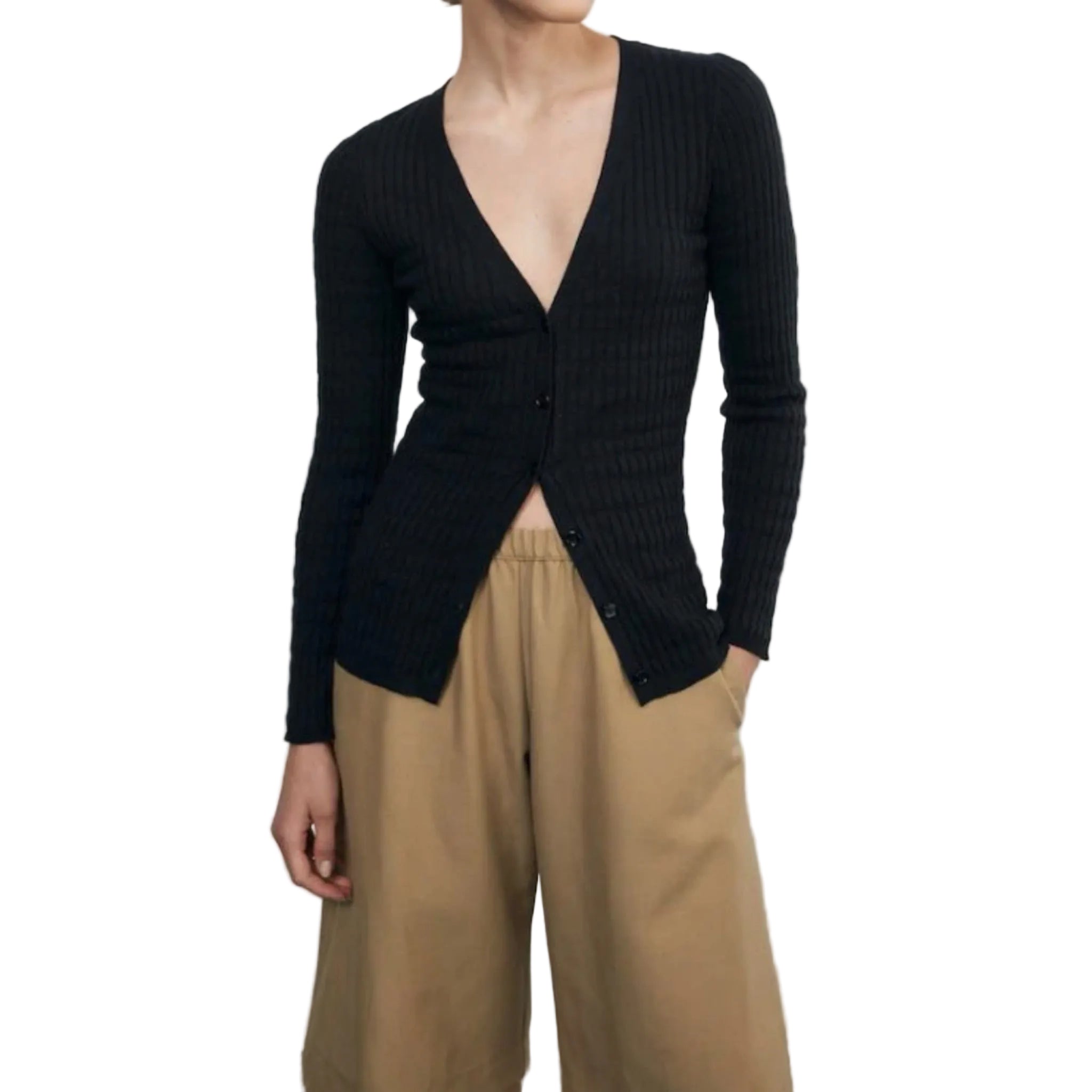 Enza Costa Linen Cotton V Neck Cardigan - Black