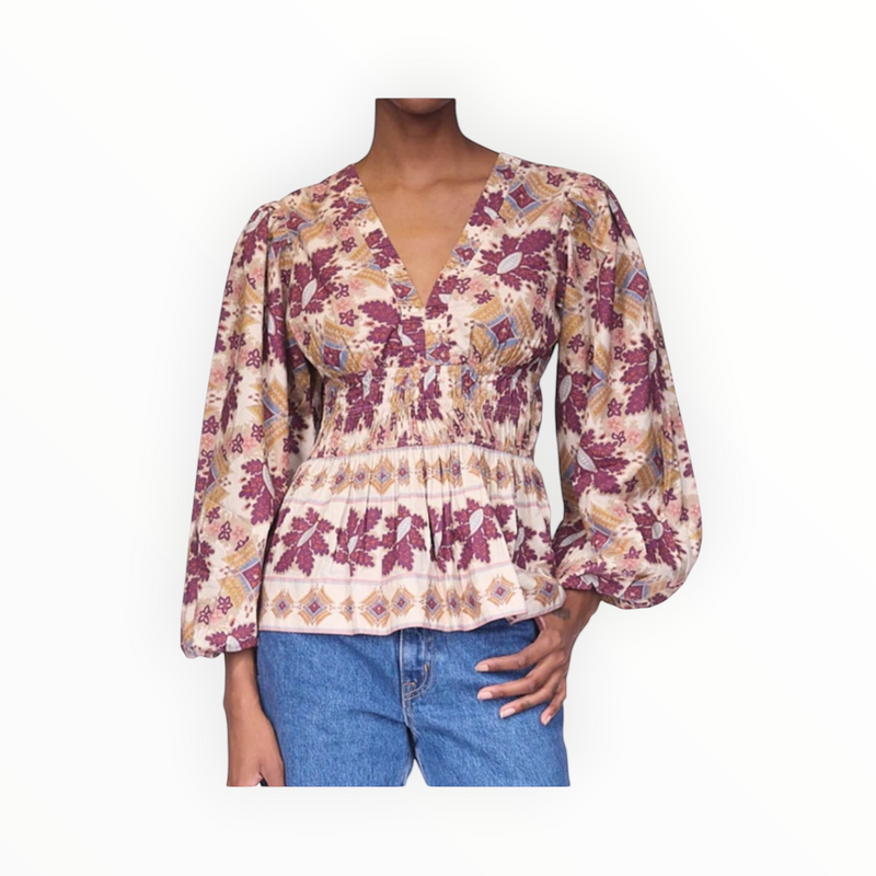 Cara Cara Emmery Top - Retro Floral Turtledove