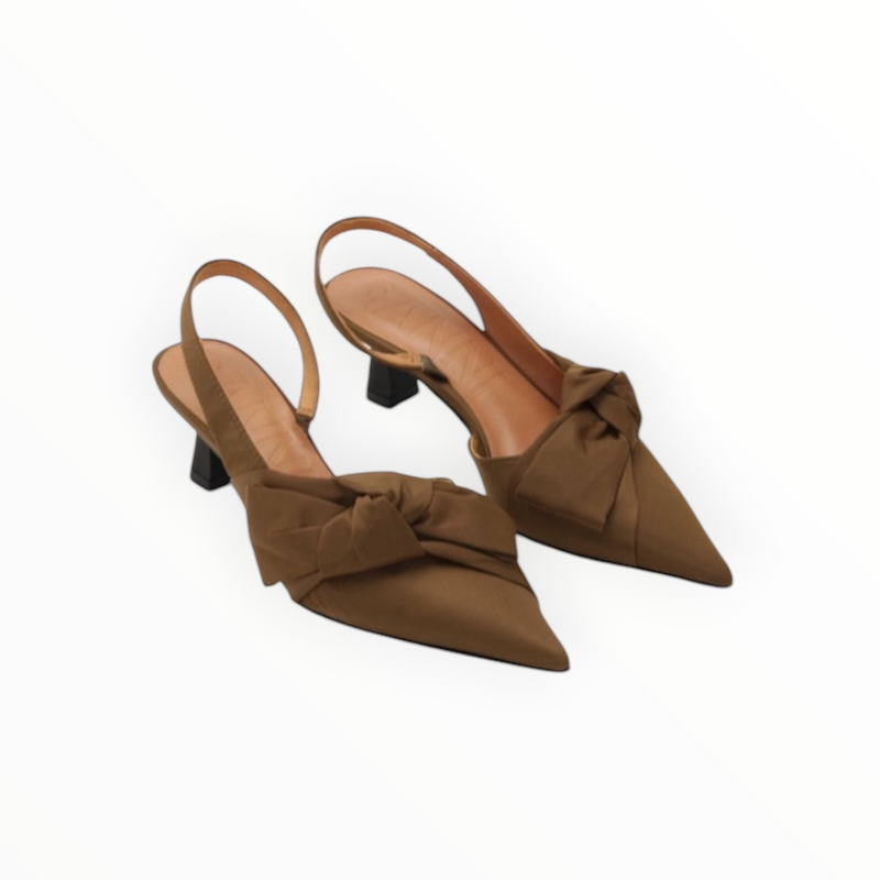 GANNI Soft Bow Slingback Pumps - Chicory Coffee