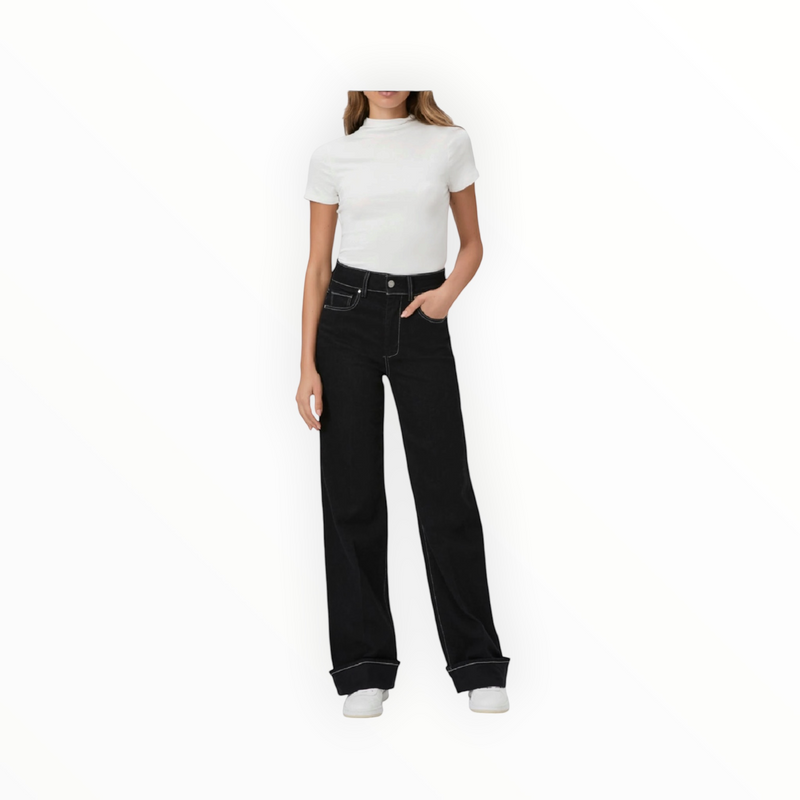 Paige Sasha 32″ Wide Cuff Jean – Twilight Black