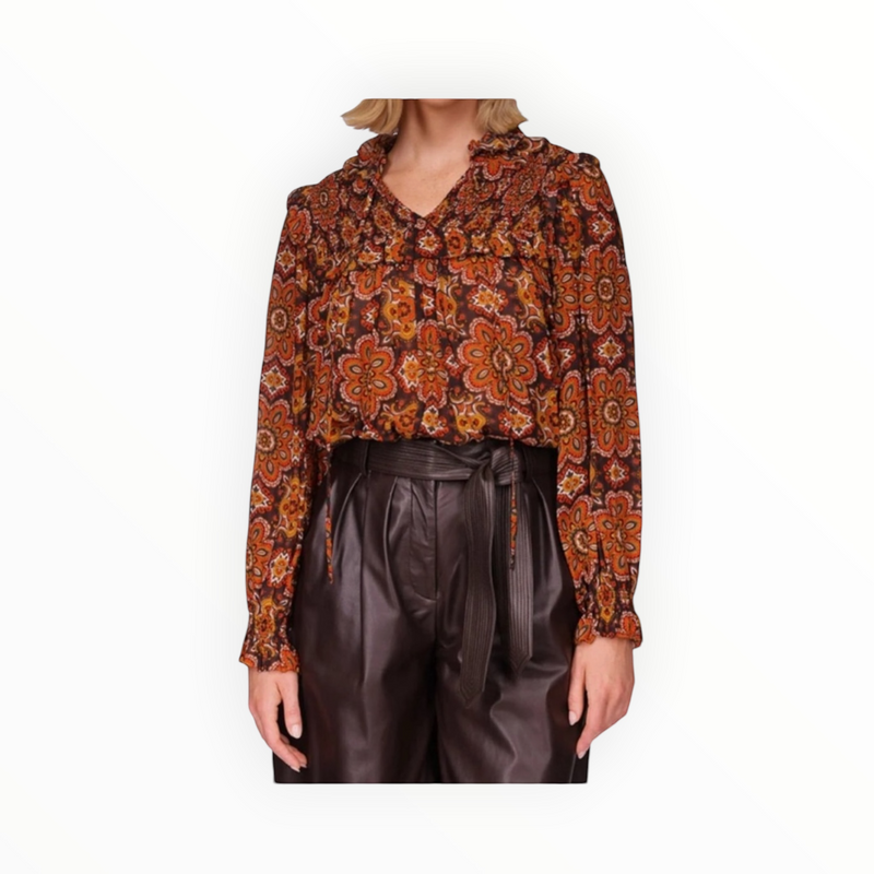 Cara Cara Michelle Blouse - Scarf Medallion Chai Tea