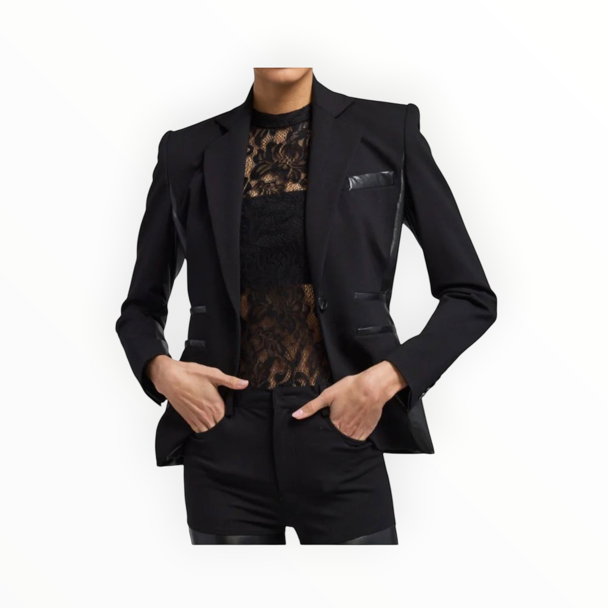 Generation Love Gayle Vegan Leather Combo Blazer - Black
