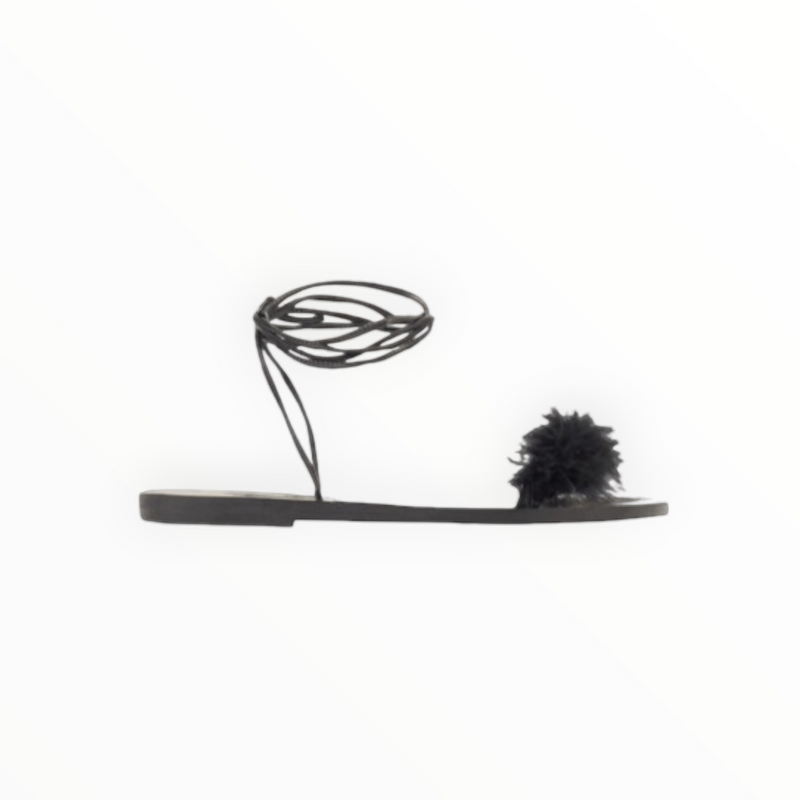 Ancient Greek Sandals Choros Marabu Feather Leather Sandal - Black