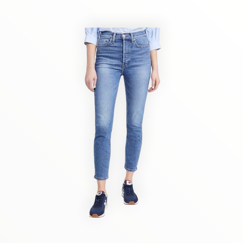 Re/Done The 90s High Rise Ankle - Aged Indigo