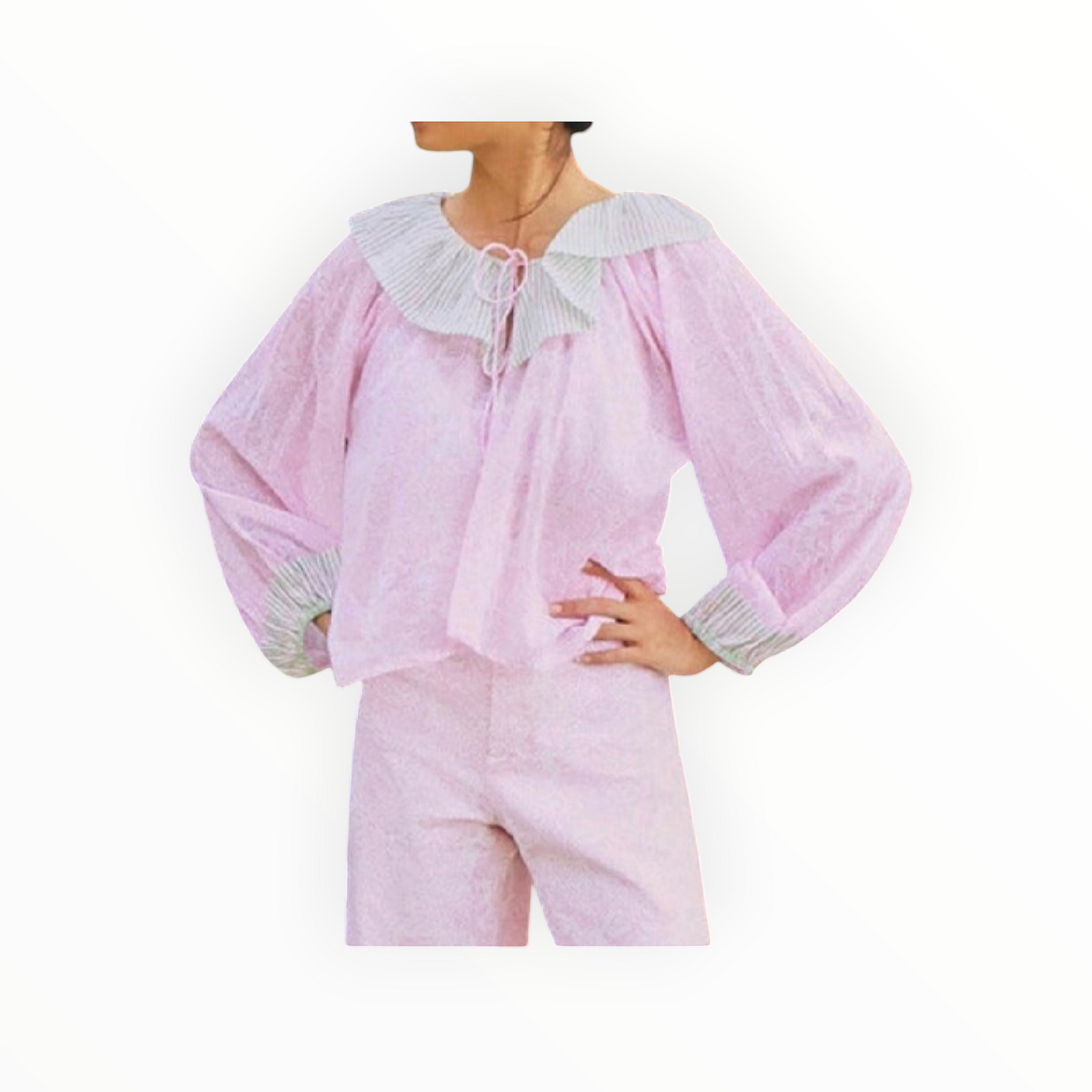 SZ Blockprints Stella Ruffle Collar Top - Barbie Pink