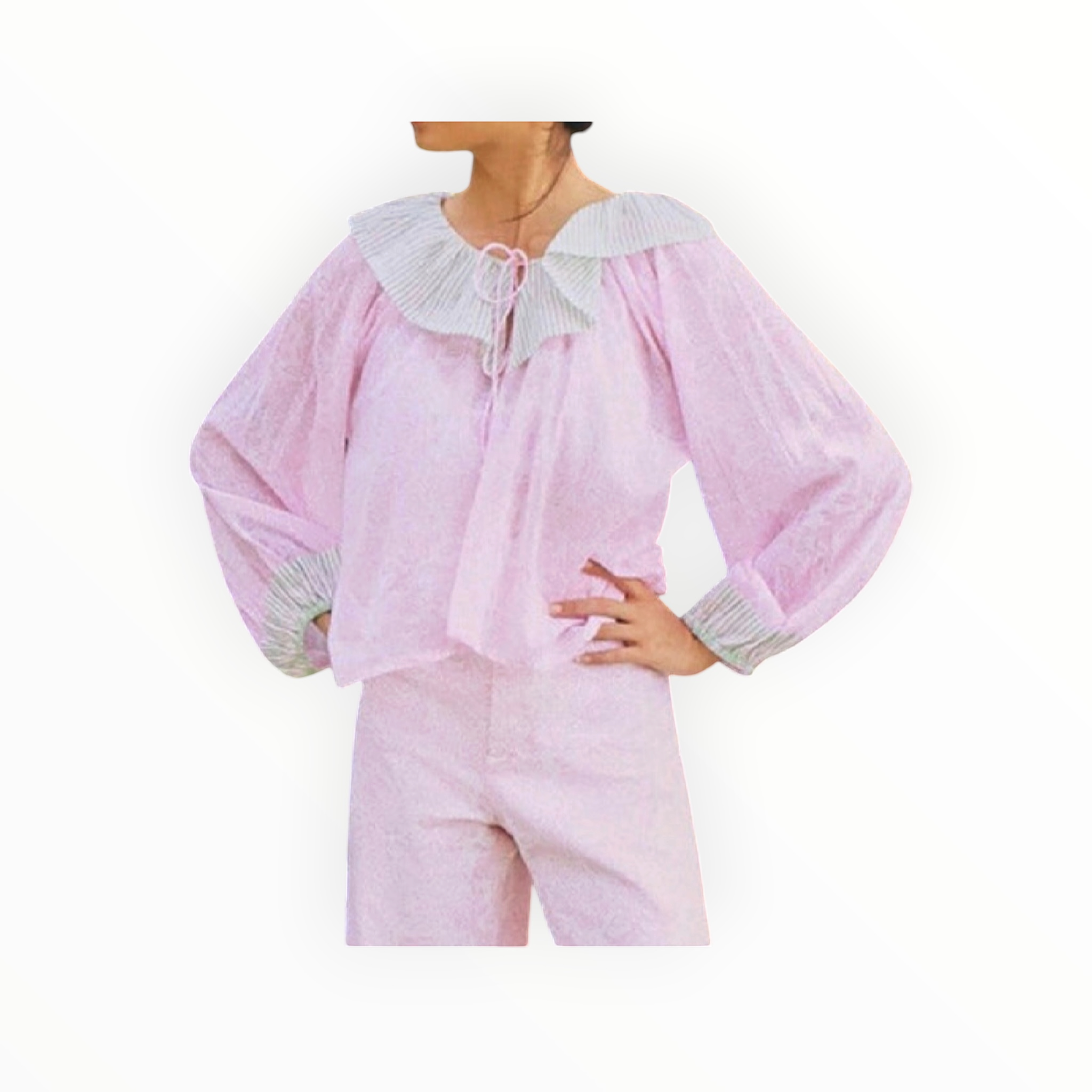 SZ Blockprints Stella Ruffle Collar Top - Barbie Pink