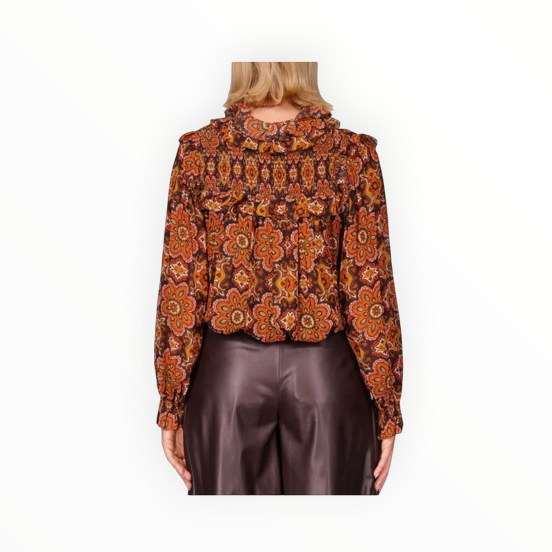 Cara Cara Michelle Blouse - Scarf Medallion Chai Tea