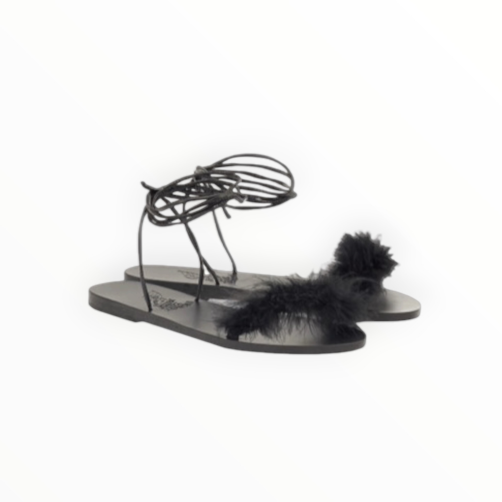 Ancient Greek Sandals Choros Marabu Feather Leather Sandal - Black