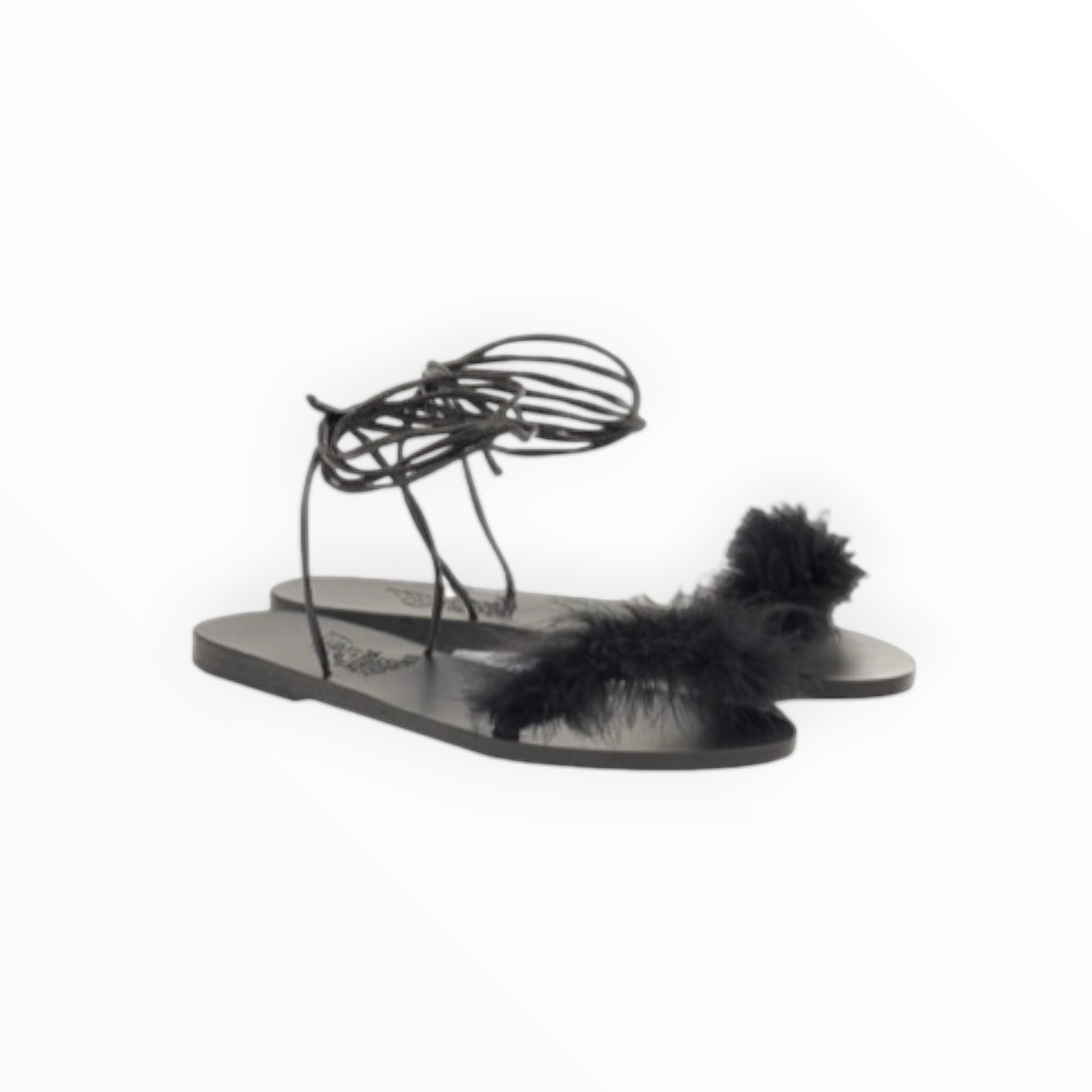 Ancient Greek Sandals Choros Marabu Feather Leather Sandal - Black