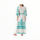 Greek Archaic Kori Feather Belted Maxi Dress - White/Emerald