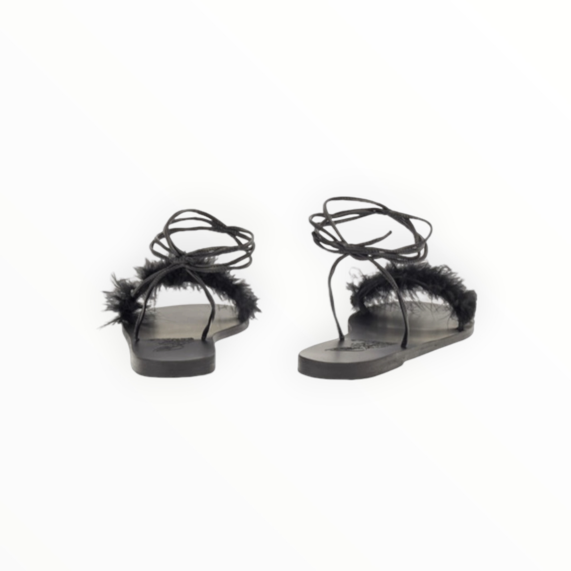 Ancient Greek Sandals Choros Marabu Feather Leather Sandal - Black