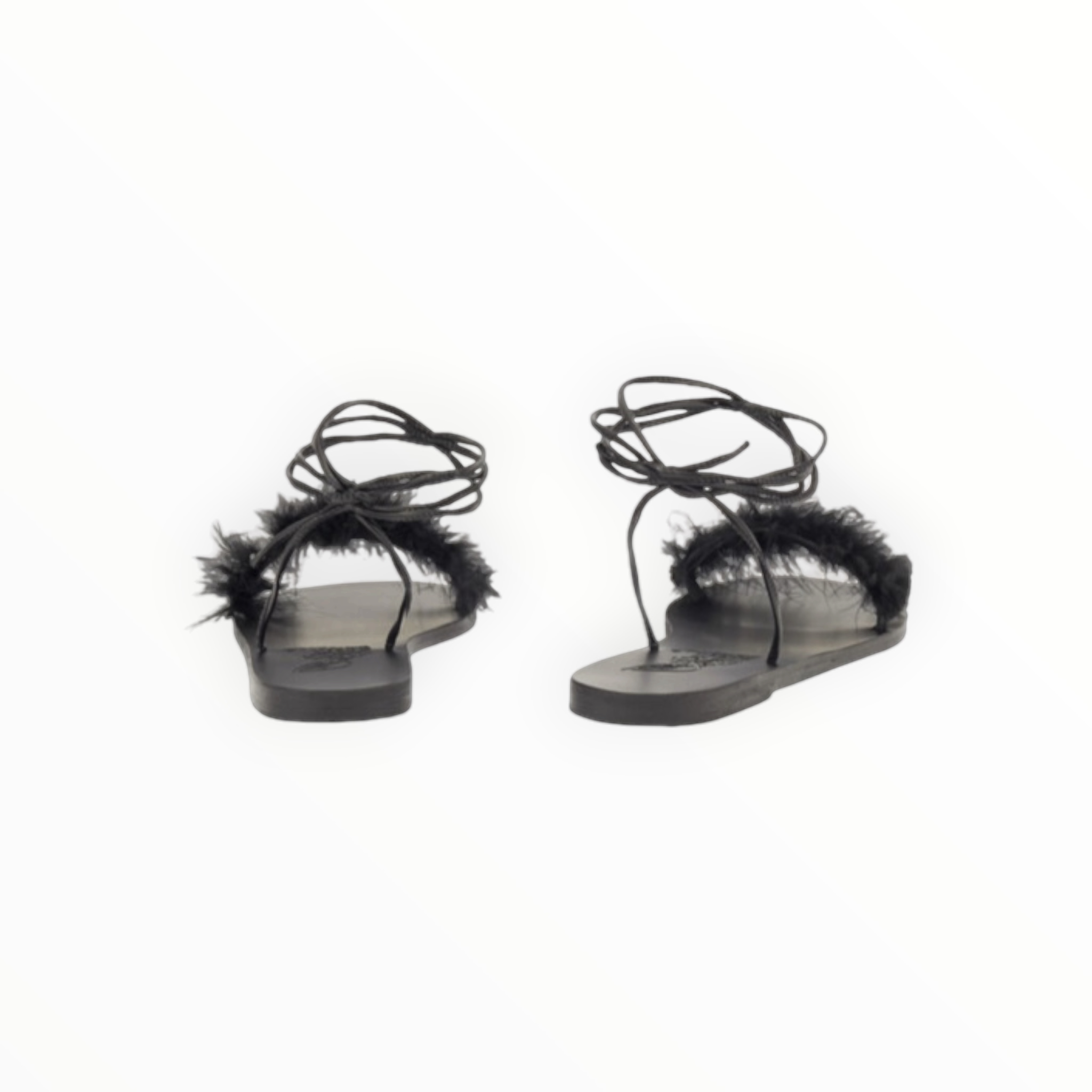 Ancient Greek Sandals Choros Marabu Feather Leather Sandal - Black