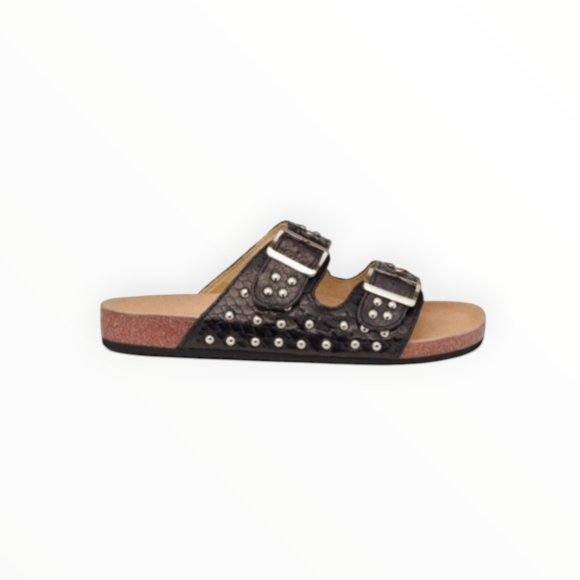 Claris Virot Odette Sandals - Black Python W/Silver Studs