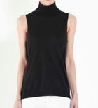 Joan Vass Extra-Fine Women's Silk Cashmere Sleeveless Turtleneck - Black