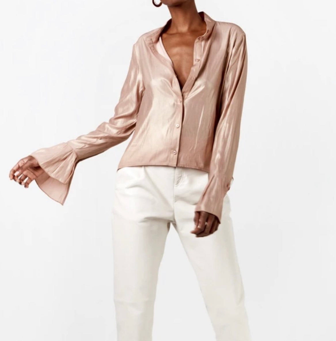 AS byDF Britt Ruffle Cuff Satin Blouse