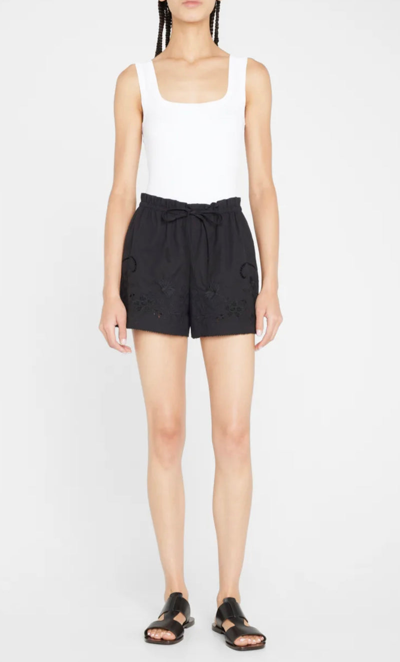 rag & bone Marley Floral Embroidered Drawstring Shorts - Black