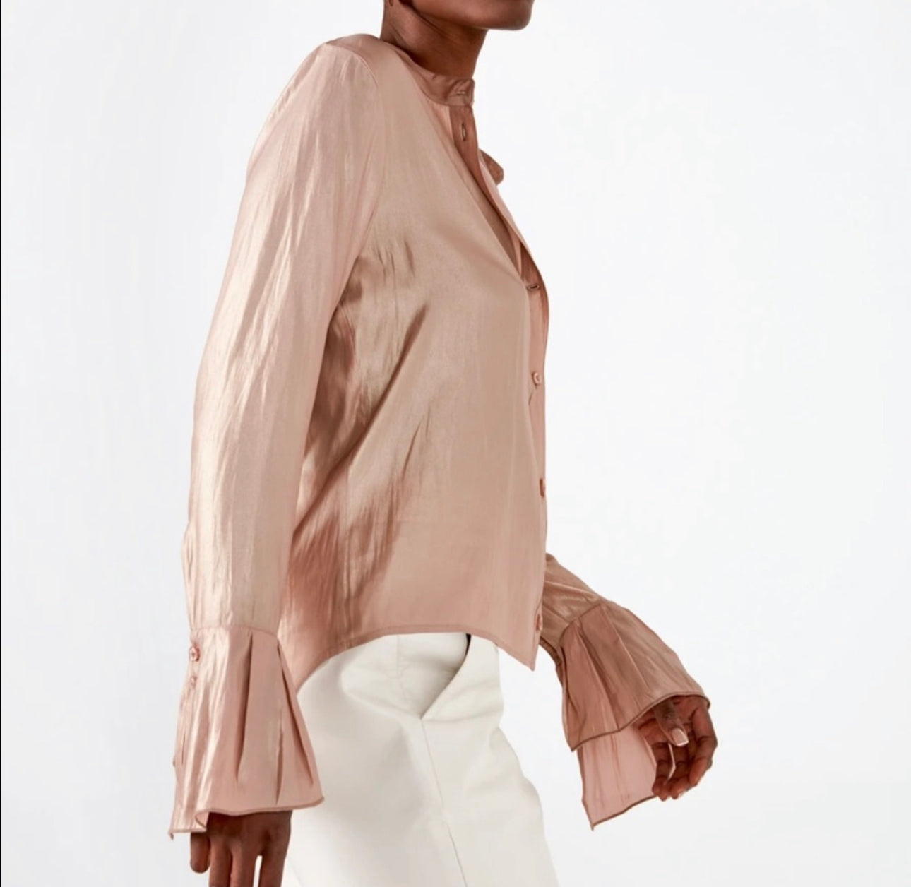 AS byDF Britt Ruffle Cuff Satin Blouse