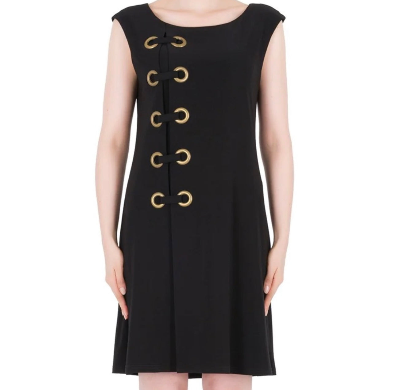 Joseph Ribkoff Woven Grommet Shift Dress - Black