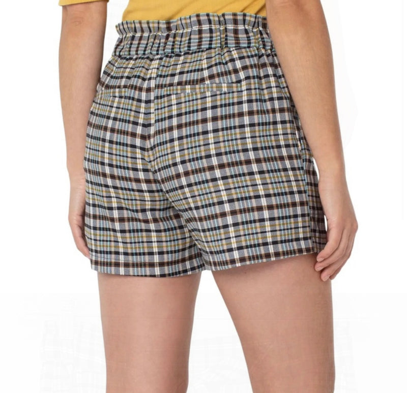 Liverpool Los Angeles Plaid Paperbag Waist Shorts