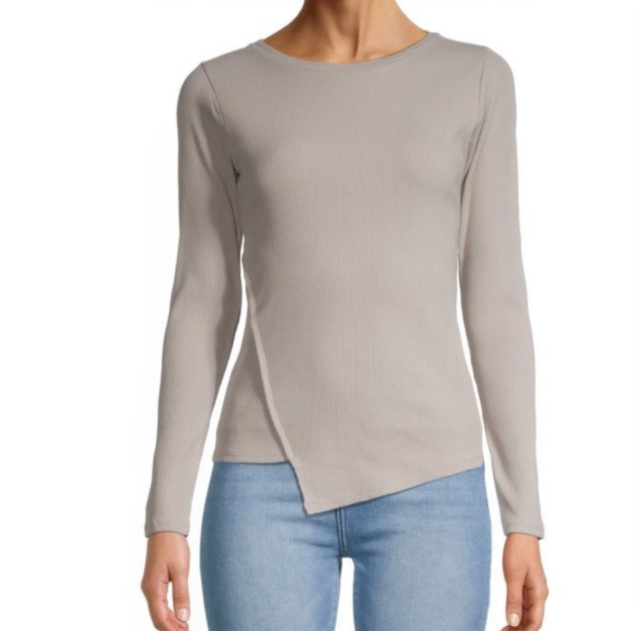 Grey State Zoe Ribbed Asymmetric Top - Toast