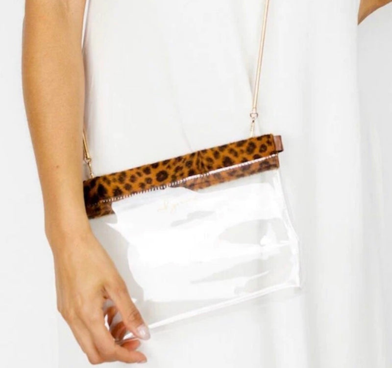 mb greene Clear Hinge Purse With Leopard Trim