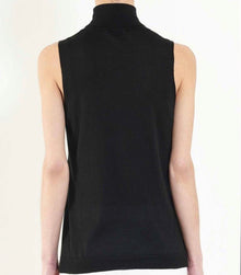 Joan Vass Extra-Fine Women's Silk Cashmere Sleeveless Turtleneck - Black