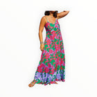 La Plage Flagship Maxi Dress in Hydrangea Pink W/Green & Periwinkle Blue