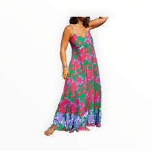 La Plage Flagship Maxi Dress in Hydrangea Pink W/Green & Periwinkle Blue