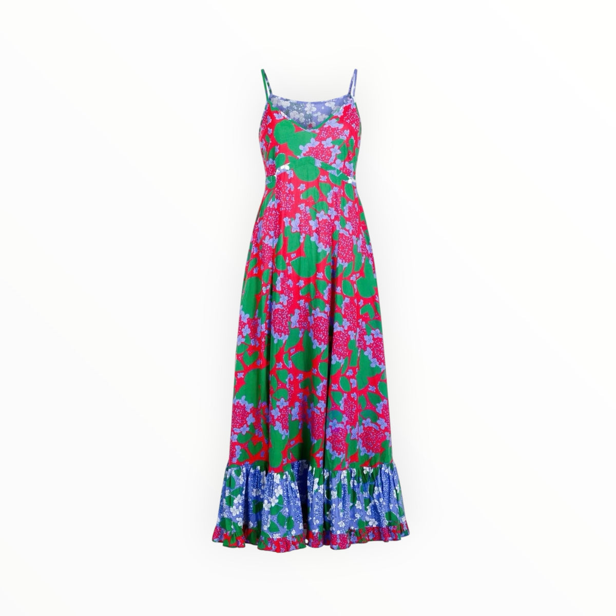 La Plage Flagship Maxi Dress in Hydrangea Pink W/Green & Periwinkle Blue