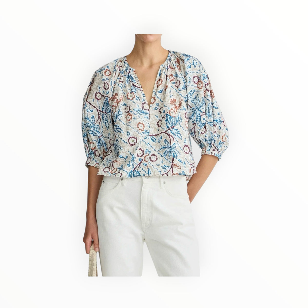 Apiece Apart Nele Lantern Sleeve Top - Earthly Delights Batik