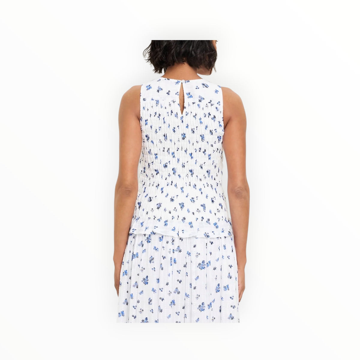 Michael Stars Marsha Smocked Floral Tank - Blue Ribbon Floral