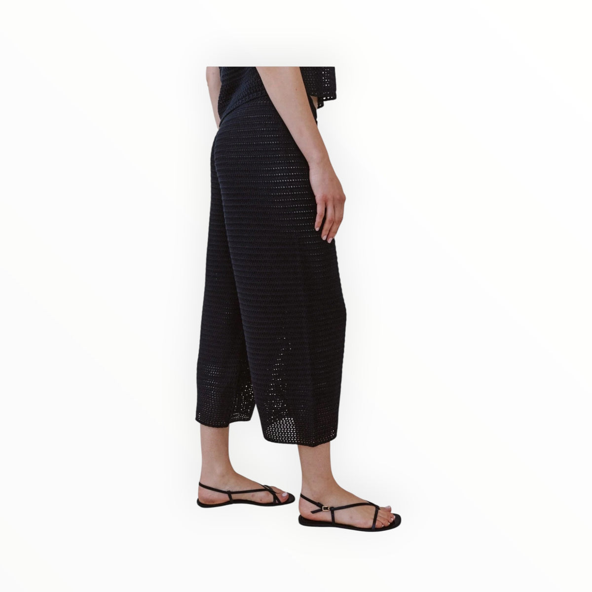 Bella Dahl Crop Wide Leg Crochet Pant - Black