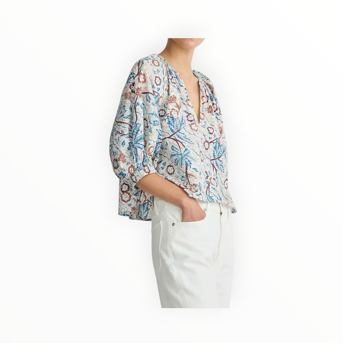 Apiece Apart Nele Lantern Sleeve Top - Earthly Delights Batik