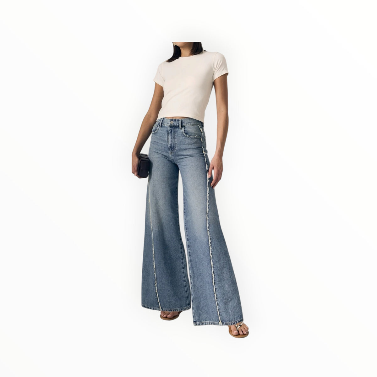 LE JEAN Joss Wide Leg Fray Outseam - Forget Me Not