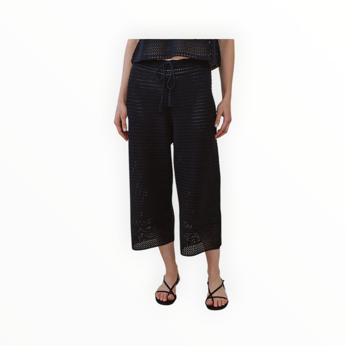 Bella Dahl Crop Wide Leg Crochet Pant - Black