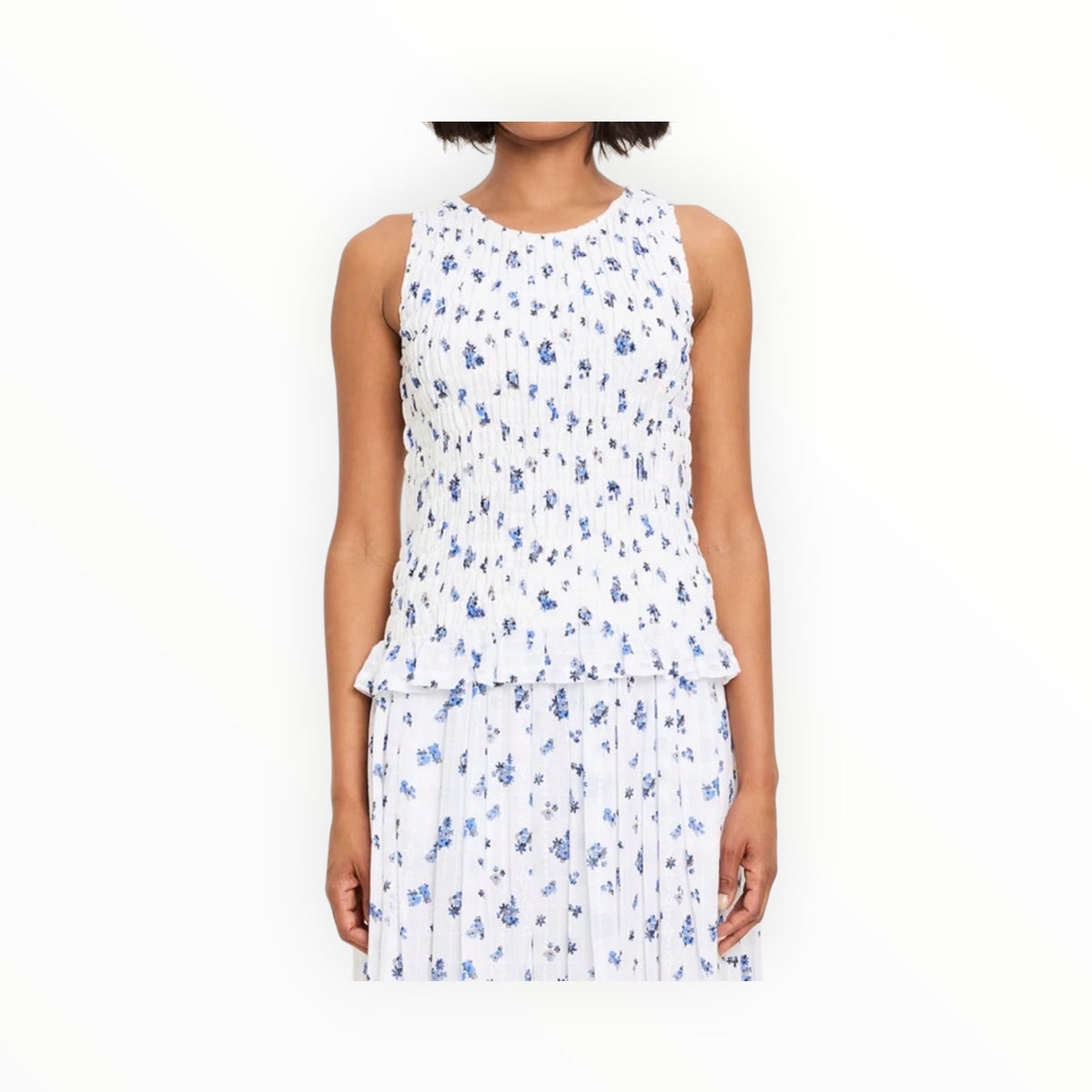 Michael Stars Marsha Smocked Floral Tank - Blue Ribbon Floral